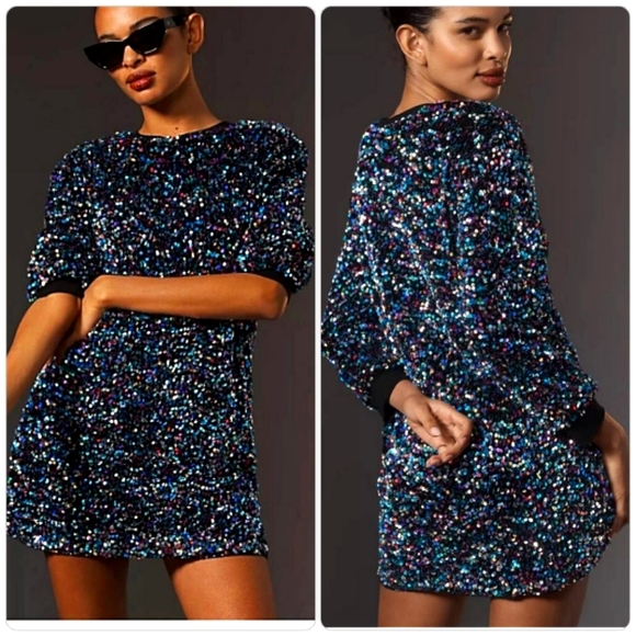 Anthropologie Dresses & Skirts - NEW Anthropologie Long-Sleeved & Lined Sequin Tunic Dress